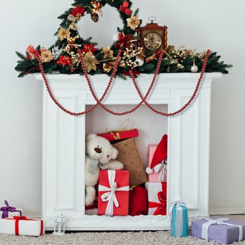 48FT Extra Long Christmas Wood Bead Garland for Xmas Mantle (Dark Red) - Image 5