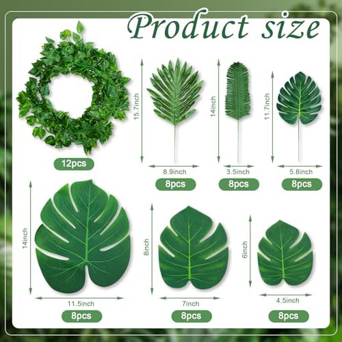 XunYee 60 Pcs Total 82.5 ft Jungle Theme Party Decoration, Tropical and Monstera Palm Leaves, 2026 Artificial Ivy Rattan Vines, Fake Greenery Faux Leaves for Baby Shower Safari Party Decoration Set - Image 2