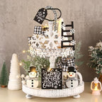 Shellwei 14 Set Winter Tiered Tray Decor with Tray Snowmen Decorations Winter Snowflakes Wood Decor Black and White Rustic Farmhouse Wooden Sign Decoration for Home Tabletop - Image 2