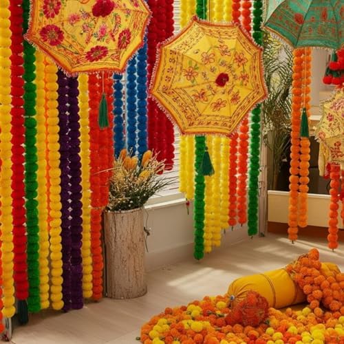 Giegxin 15 Pack 5ft Marigold Garland for Decor, 5 Colors - Image 3