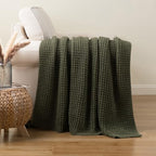 Olive Green Throw Blanket for Couch, Waffle Knit Blanket Throw 60"x80" - Image 3