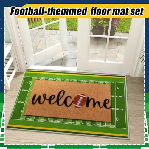 Dunzy 2 Pcs Football Doormat, Layered Welcome Mat for Front Porch - Image 3
