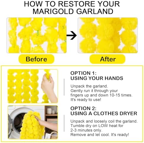 Giegxin 15 Pack 5ft Marigold Garland for Decor, Yellow - Image 2