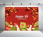 BELECO 9x6ft Fabric Happy TET Vietnamese New Year Backdrop TET Decorations Red Lunar New Year Background Asian New Year Party Decorations Holiday Photoshoot Studio Props - Image 3