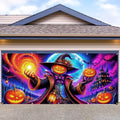 7x16ft Blacklight Halloween Garage Door Banner Decorations, Glow in The Dark Evil Pumpkin Wizard Castle Large Garage Door Cover Background, UV Reactive Halloween Outdoor Wall Backdrop Party Supplies by THISFIND