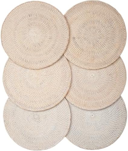 6-Pack Rattan Placemats - 13-inch Round Placemats (Whitewash) - Woven Place Mats, Round Table Mats - Wicker Chargers for Dinner Plates, Plate Chargers Boho by Decvel