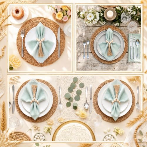 Fanfanwin Set of 6 Woven Placemats with Sage Green Napkins, 13" - Image 5