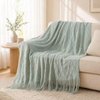 BATTILO HOME Sage Green Throw Blanket for Couch, Boho Bed Throws for Home Decor, Light Blue Throw Blanket for Sofa Living Room, 50"x60" - Image 2