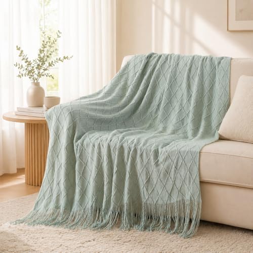 BATTILO HOME Sage Green Throw Blanket for Couch, Boho Bed Throws for Home Decor, Light Blue Throw Blanket for Sofa Living Room, 50"x60" - Image 2