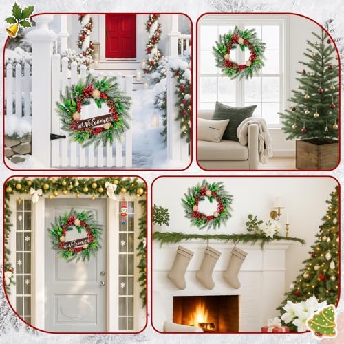 Christmas Wreaths for Front Door Decor Flower, 20" Xmas Berries - Image 5