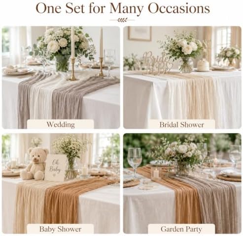 8Pcs Boho Cheesecloth Gauze Table Runners, 35 x 120 in, Neutral Wedding Set - Image 6
