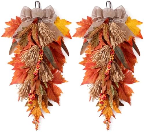 Shihanee 2 Pack 22 in Fall Teardrop Swags Autumn Sorghum Front Door Decor by Shihanee