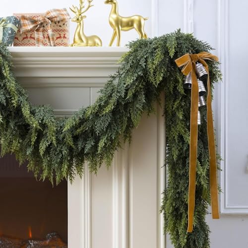 2 Pcs 9 Feet Christmas Cedar Garland - Thick & Lush Realistic Artificial Green Faux Cedar Pine Needles Garland for Christmas Winter Home Mantel Fireplace Holiday Party Decor - Image 5
