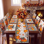 Newtay 13 Pcs Fall Pumpkin Table Runner Placemat and Dining Chair Cover Set - Image 3