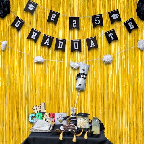 12 Pack 2026 Graduation Decorations, 3.28 FT x 7.05 FT Gold Backdrop Curtains, Metallic Class of 2026 Backdrop Fringe Curtains Foil Streamer, Gold Grad Decorations 2026 Party Supplies - Image 5