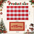 2pcs Christmas Welcome Mat for Front Door Layered Buffalo Plaid Outdoor Rug - Image 2