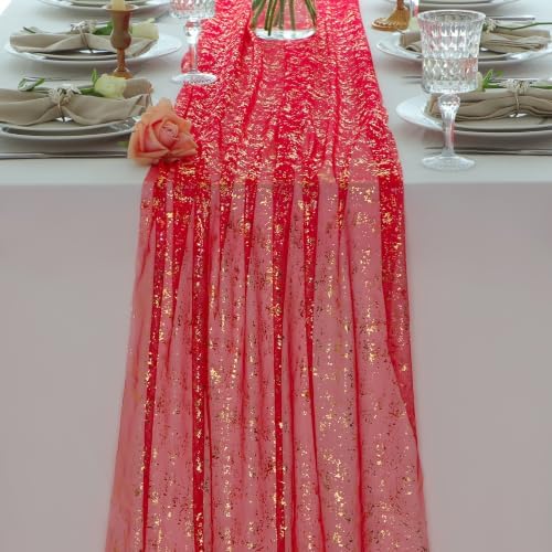 Snowkingdom 6Pcs 10Ft Red Gold Foil Gauze Sheer Table Runner by Snowkingdom