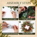 Kajaia 22'' Christmas Wreath for Front Door with Lights Decoration, Red - Image 5