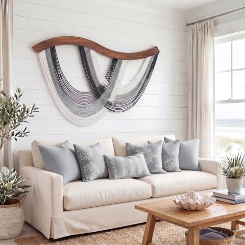 Neutral Grey Macrame Wall Hanging Dip Dyed Yarn Wall Art, Modern Boho Decor - Image 4