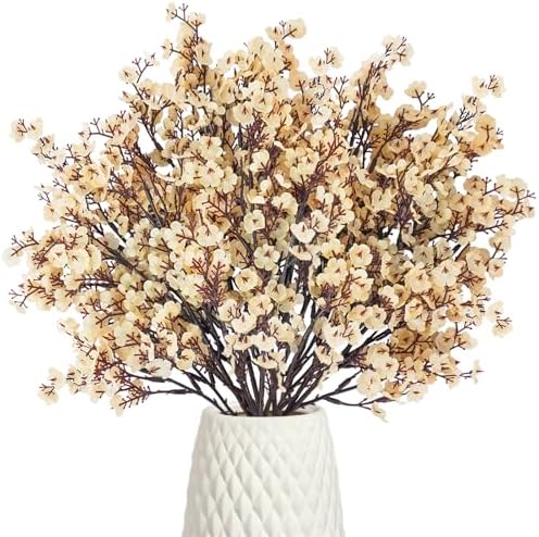 Uieke 30 Pcs Artificial Flowers Baby Breath Faux Champagne Artificial Gypsophila Bouquet Fake Silk Flowers Real Touch for Home Office Kitchen Wedding Wall DIY Room Farmhouse Décor by Uieke