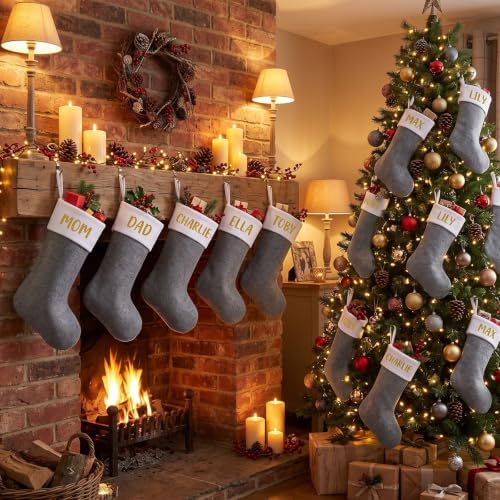 Tatuo 12 Pack Christmas Burlap Stockings Hanging,Grey White - Image 4