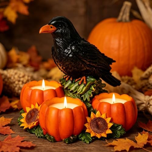 Halloween Raven Candle Holder with 3 Pumpkin Tealight Holders by YHSOLAR
