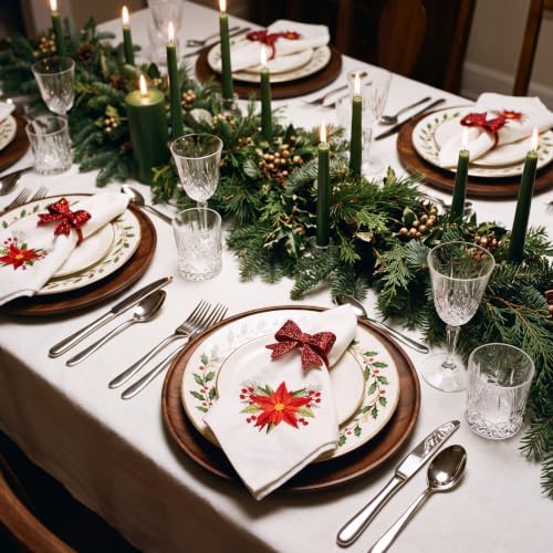 HunnmingRe 12 Pcs Christmas Poinsettia Cloth Napkins, 17x17 Inch - Image 3