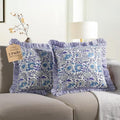 CPC Indigo Blue 100% Cotton Block Print Ruffle Pillow Cover 16X16 inch, Handmade Boho Floral Pillowcase, Farmhouse Cottagecore Bedding, Soft Decorative Cushion Cover for Bedroom Décor by COTTONPRINTCLUB