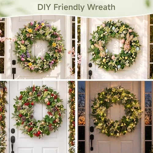 Vlorart 28 inch Eucalyptus Wreath for Front Door, UV Resistant Spring Wreath with Boxwood & Berries, Full & Realistic Greenery Wreaths Spring Decor Outdoor for Home, Farmhouse - All Seasons - Image 4