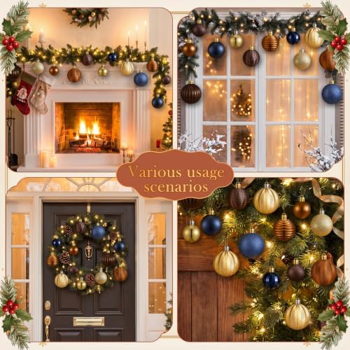 Lunmon 64 Pcs Christmas Ball Ornaments Navy Blue Gold Copper Brown Xmas Bulbs Ornaments 1.6/1.97/2.4 Inch Plastic Hanging Decoration Assorted Size Christmas Decorations for Home Tree Wreath Party - Image 6