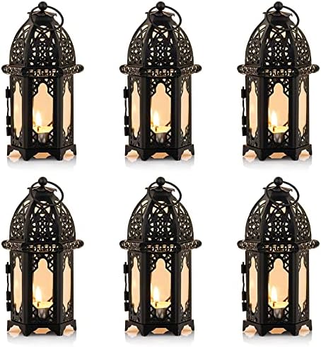 NUPTIO 6 Pcs Hanging Candle Holder Lantern Centerpiece Table/Hanging Glass Hexagon Moroccan Candle Lantern Holders, Black by Nuptio