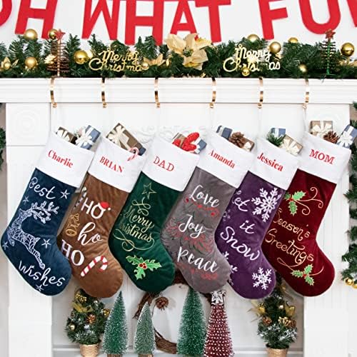 GEX Christmas Stockings Personalized 3 Pack Custom Name for Family with Names 22" Large Quilted Lining Embroidery Luxury Velvet Decor Ornament for Fireplace Xmas Season (Set of 3) - Image 3