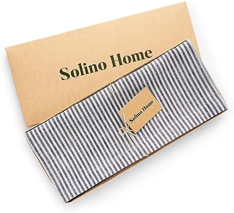 Solino Home 100% Pure Linen Table Runner, 14 x 120 in, Navy, Narrow Stripe - Image 6