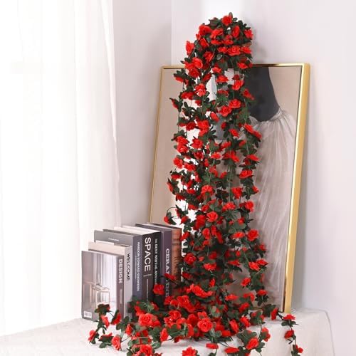 BLEUM CADE 12Pcs 16.4Ft Fake Flower Garland Artificial Rose Vines - Image 4