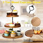 Zopeal 3 Set 3 Tier Wood Cupcake Stand,Rustic Wooden Serving Tray Farmhouse Dessert Display Tiered Cake Tower Holder for Kitchen Wedding Birthday Tea Party Decorations(Medium(5.9''7.8''9.8'')) - Image 4