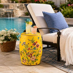 Lefedrasticity Ceramic Garden Stool Outdoor Decorative Garden Stools Hand-Painted Chinoiserie Decor Drum Stool for Garden Patio Backyard Balcony Living Room Bathroom (Yellow, Pattern 2) - Image 2