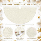 Skylety 48'' Christmas Tree Skirt Rug Embossing Xmas Tree Skirt, Lvory - Image 2