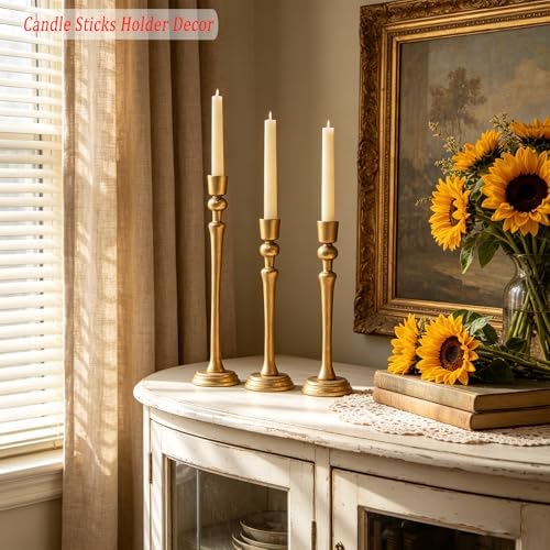Gold Candlestick Holders,Antique Brass Iron Taper Candle Holder Set of 3 - Image 6