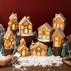 WILLBOND 29 PCS LED Gingerbread Christmas Village Sets 8 Lighted Ceramic Gingerbread Village Houses with Remote Control and 13 Trees Christmas Figurines Decor for Home Tabletop Mantel Shelf Decor by Willbond+Technology+Limited