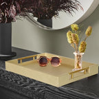 HofferRuffer Faux Leather Serving Tray with Gold Metal Handles, Stylish Decorative Tray Organizer for Coffee Table, Ottoman, Home Decor and Serving (Gold, 16.2" x 12.2" x 2") - Image 5