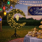 Glooglitter 3ft Ramadan Moon Tree: Lighted Crescent Artificial Tree with Star String LED Eid Outdoor Decoration for Eid Ramadan Garden Home Bedroom Party Decor(Green) - Image 3