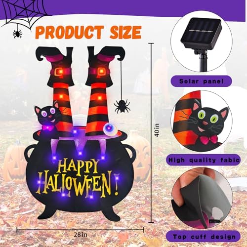 Halloween Lighted Garden Flag, Witch Feet Yard Decor, 28x40 In - Image 4