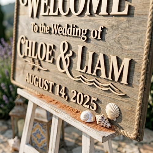 Personalized Cape Cod Nautical Beach Wedding Welcome Sign - Custom 3D Wood Seashell Ceremony Entrance & Seaside Reception Board - Multiple Sizes - Image 3