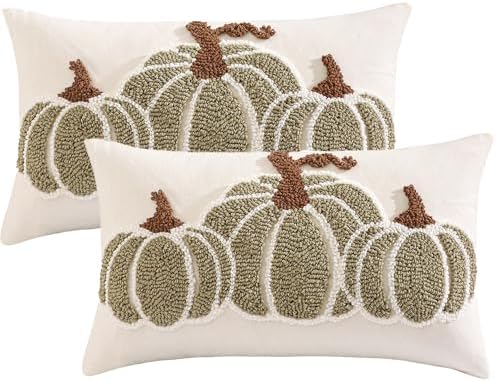 Fall Pillow Covers 12x20 Set of 2 Halloween Decor Green Pumpkin by Tosleo