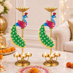 LemonRoad 2pcs Diwali Peacock Tealight Candle Holder, Brass Diya Lamp - Image 5