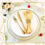 Uiifan 100 Sets Clear Gold Charger Plates Bulk with Napkin Rings Set 13 in Beaded Plastic Charger Plates Hollow Napkin Rings Round Dinner Plate for Wedding Party Table Setting Event Decoration - Image 4