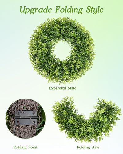 22 Inch Artificial Boxwood Wreaths for Front Door with Sash Outdoor Summer Wreath for Front Door, Spring Green Wreath UV Resistant Waterproof for Wall Window Porch Farmhouse Wedding Year Round - Image 4