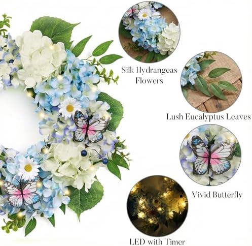Valery Madelyn 18" Hydrangeas Spring Summer Wreaths for Front Door - Image 5