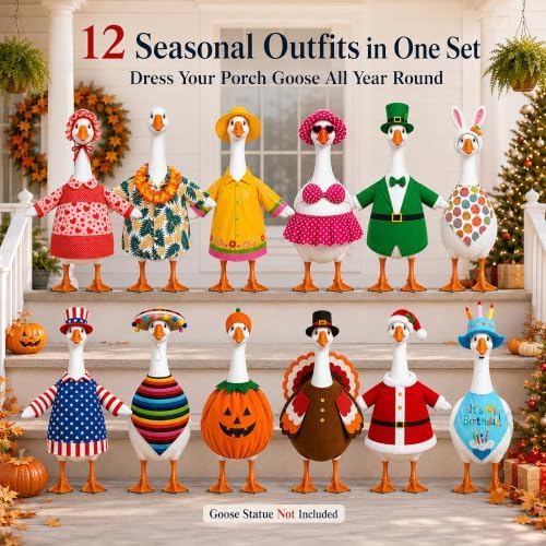 Kooterfun 12 Set Holiday Porch Goose Outfits for 23 Inch Goose Statue - Image 2