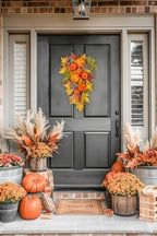 Pumpkin Harvest Teardrop Swag, 23.6 Inch, Mini Pumpkins & Fall Leaves - Image 4